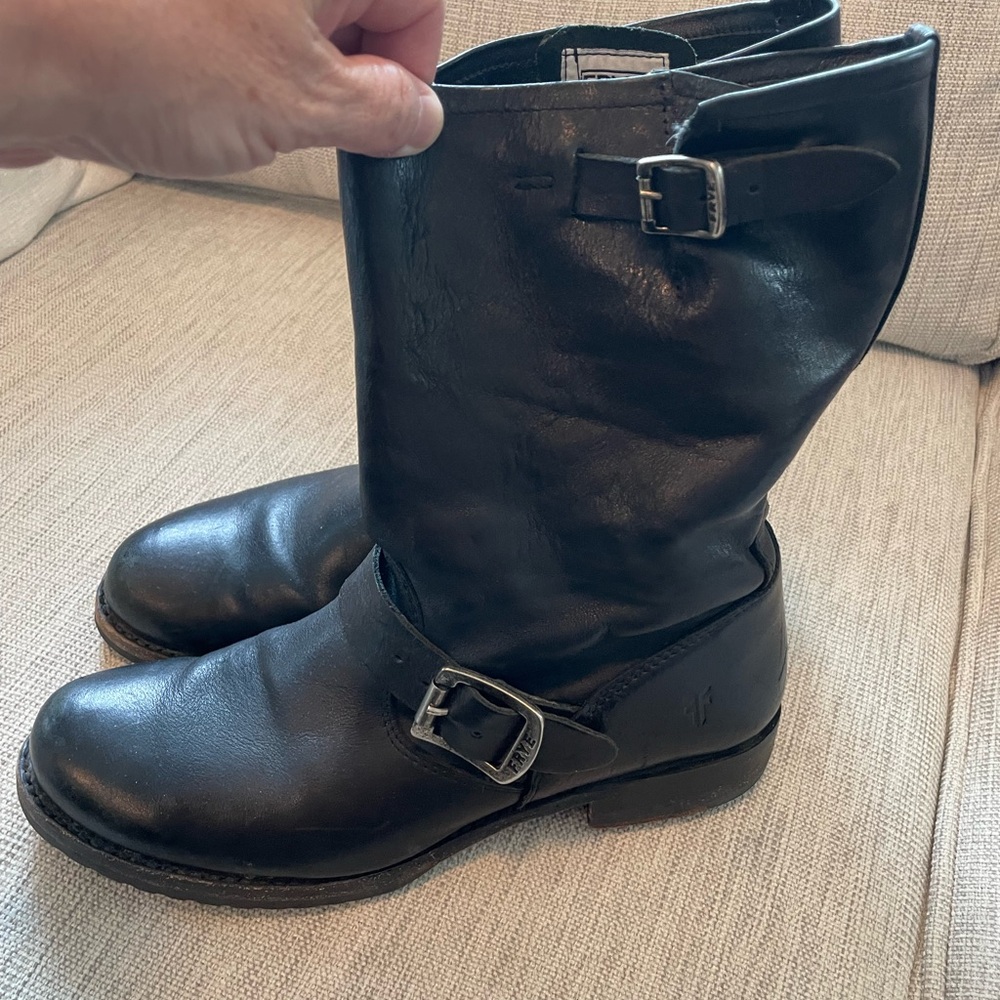 Black Leather Buckle Boots, FRYE, women’s size 7.5